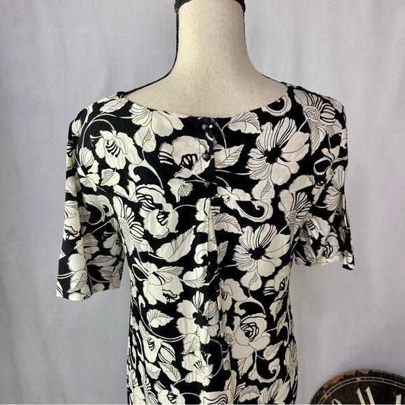 Anthropologie Maeve Black white floral print front pockets dress size 2 - Picture 4 of 12
